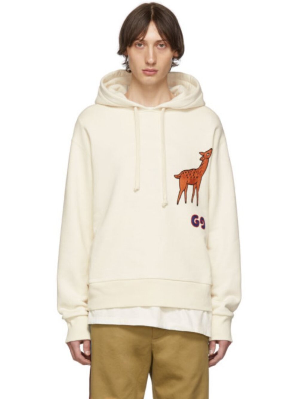 Gucci Mens Deer Applique Pullover Hoodie Ivory White | L | MSRP $1400 | Rare